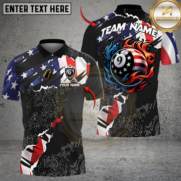 Maxcorners Billiards 9 Ball Ripped American Flag Personalized Shirt