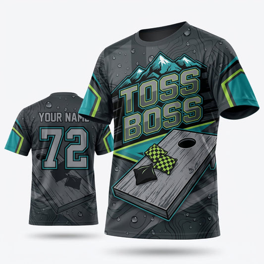 Maxcorners Cornhole Toss Boss Green Vintage Personalized Name 3D Unisex Shirt