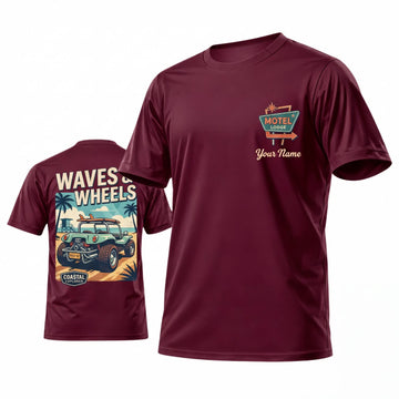 Maxcorners Personalized Car Classic Muscle Car 3D T-Shirt – Burgundy Waves and Wheels Coastal Classic Car