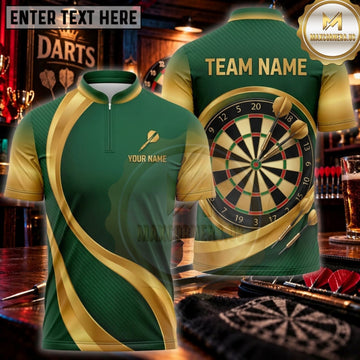 Maxcorners Darts Forest Green Gold Geometric Dartboard Personalized Name 3D Unisex Shirt