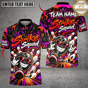 Maxcorners Bowling Midnight Strike Squad Graffiti Personalized Name 3D Unisex Shirt