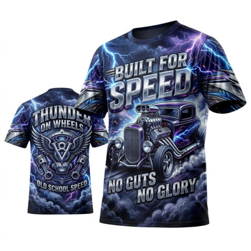 Maxcorners Personalized Car Classic Muscle Car 3D T-Shirt – Built For Speed Purple Blue Classic Hot Rod