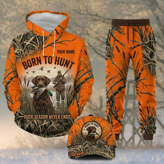 Maxcorners Duck Hunting Born to Hunt Orange Marsh Camo Personalized 3D Shirts