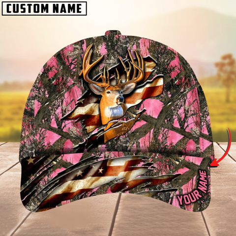 Maxcorners Deer Hunting Eternity Cracked Flag Multicolor Personalized Name 3D Cap