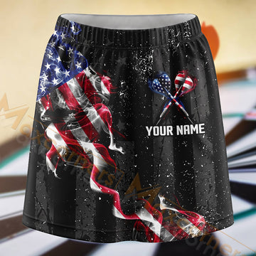 Maxcorners Darts Distressed American Flag Eagle Dartboard Personalized 3D Skort, Skirts With Shorts