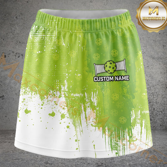 Maxcorners Pickleball Lime Paint Drip Paddle Personalized 3D Skort, Skirts With Shorts