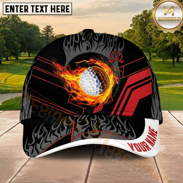 Maxcorners Golf Flaming Ball Tribal Graphic Personalized Name 3D Classic Cap