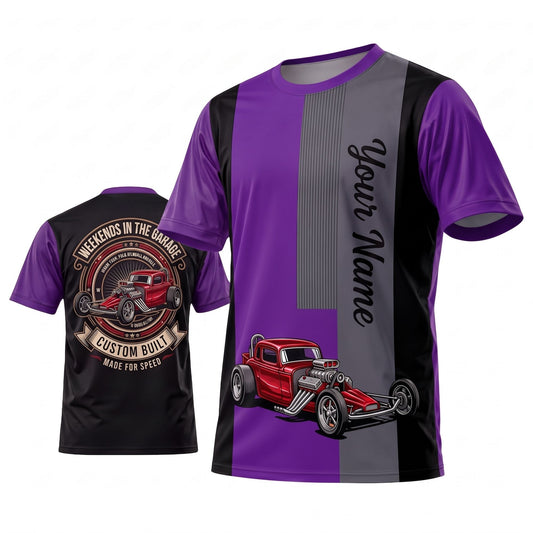 (7 Colors) Maxcorners Personalized Car Classic Muscle Car 3D T-Shirt - Vintage Black Yellow Racing Stripes and Red Muscle Car