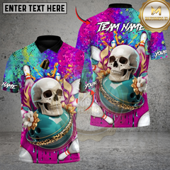 Maxcorners Bowling Skull Splash Strike Multicolor Customized Name Team Name 3D Shirts