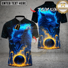Maxcorners Bowling Wolf Flame Multioptions Personalized Name, Team Name Unisex 3D Shirts