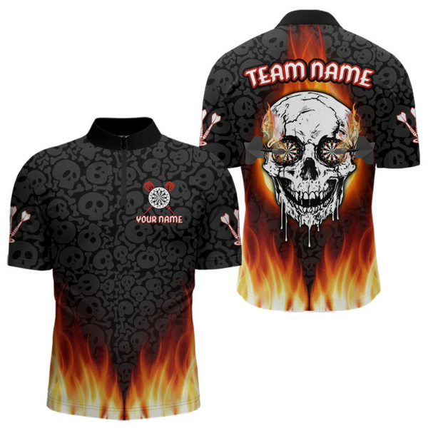 Maxcorners Fire Flame Custom Dartboard In Dripping Skulls Dart Shirts For Men, Dart Jerseys LM054