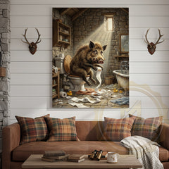 Maxcorners Wild Boar Canvas Rustic Bathroom Stone Wall Humor Canvas Wall Art