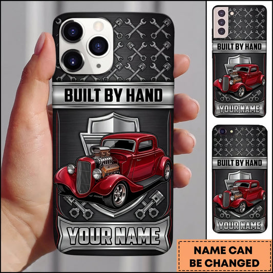 Maxcorners Hot Rod Red Vintage Car with Built by Hand and Industrial Metal Design Personalized Name 3D Phone Case