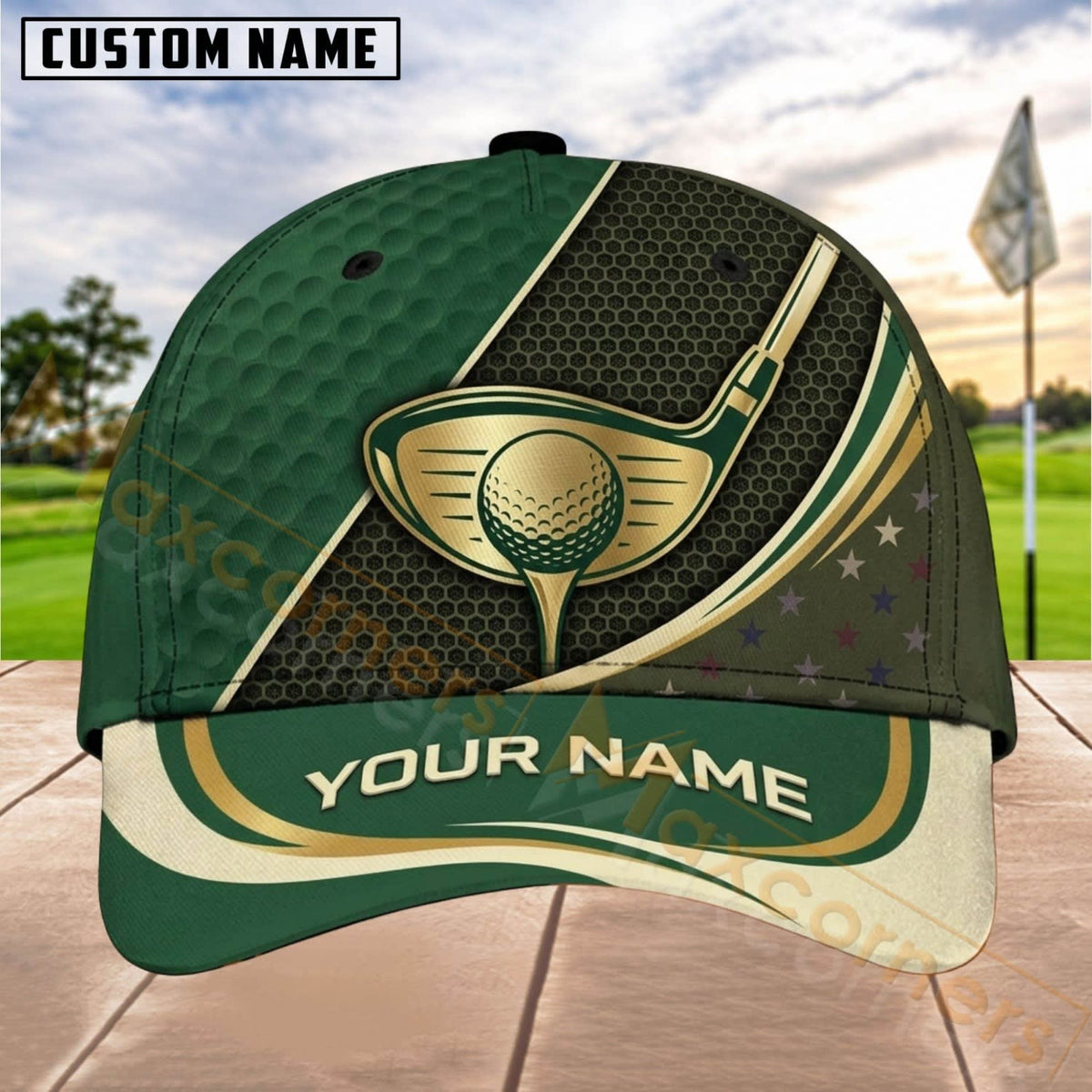 Maxcorners Golf Skull Shield Dynamic Stripe Personalized Name 3D Cap (8 Colors)