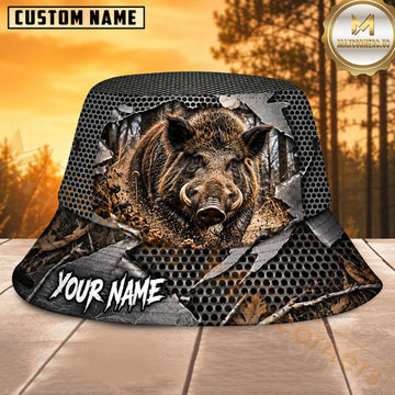 Maxcorners Bear Hunting Black Carbon Wilderness Personalized Name 3D Bucket Hat