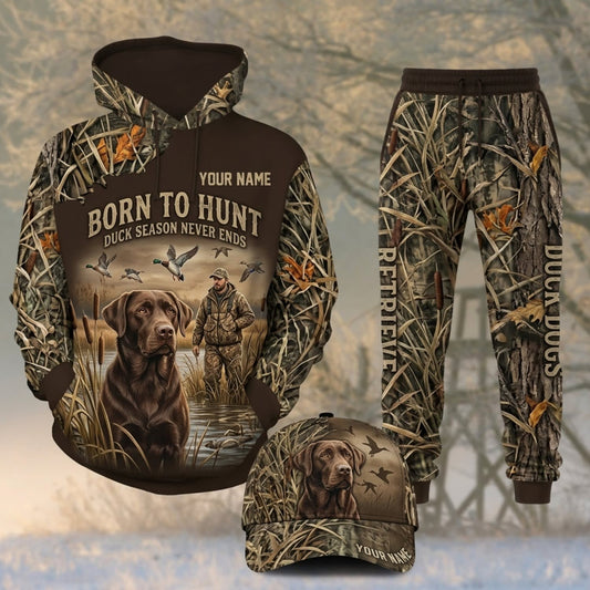 Maxcorners Duck Hunting Born to Hunt Hunting Dogs Dark Brown Camo Personalized 3D Shirts