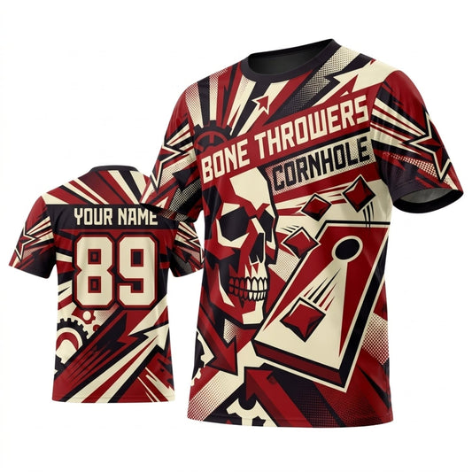 Maxcorners Cornhole One Hundred Cornholers Burgundy Racing Personalized Name 3D Unisex Shirt