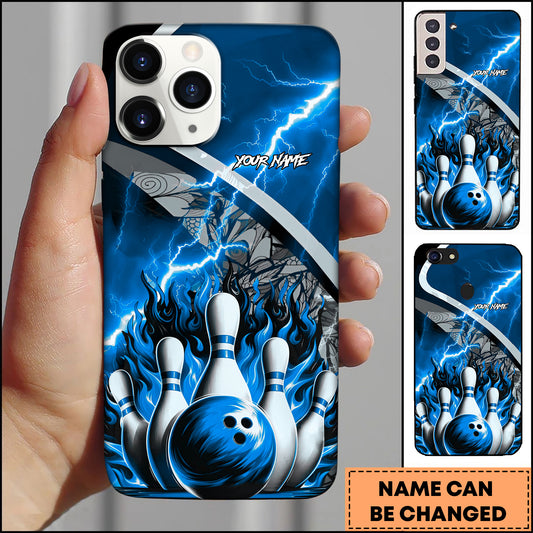 Maxcorners Bowling Lightning Fire Pins Strike Multicolor Personalized Name 3D Phone Case
