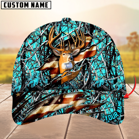 Maxcorners Deer Hunting Eternity Cracked Flag Multicolor Personalized Name 3D Cap