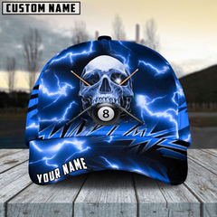 Maxcorners Billiard Ball 8 Deadly Thunder Skull Personalized Name 3D Cap (6 Colors)