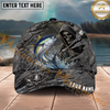Maxcorners Fishing Reaper Cracked Steel Skull Artwork Multiple Options Personalized Name 3D Cap (12 Fish Species)