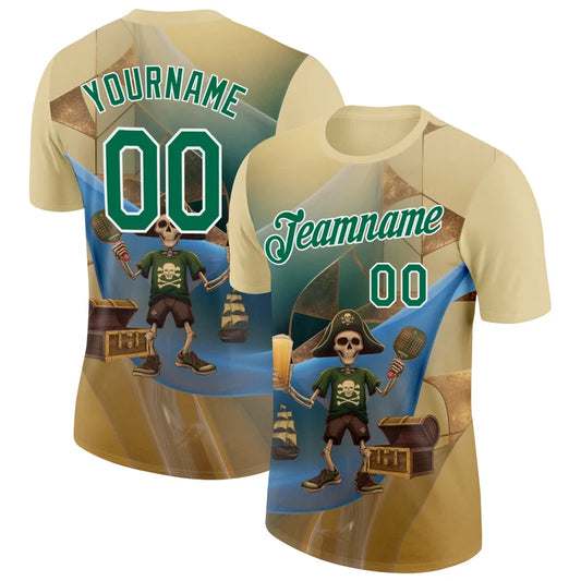 Maxcorners Pirate Skeleton Pickleball Player Beer Mug Treasure Chest Gold Personalized Name 3D Unisex Shirt