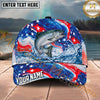 Maxcorners Fishing Patriotic Red White Blue Wave Personalized Name 3D Cap (12 Fish Species)