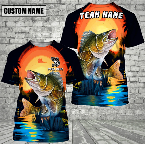 Maxcorner Walleye Fishing Twilight Personalized 3D T-shirt