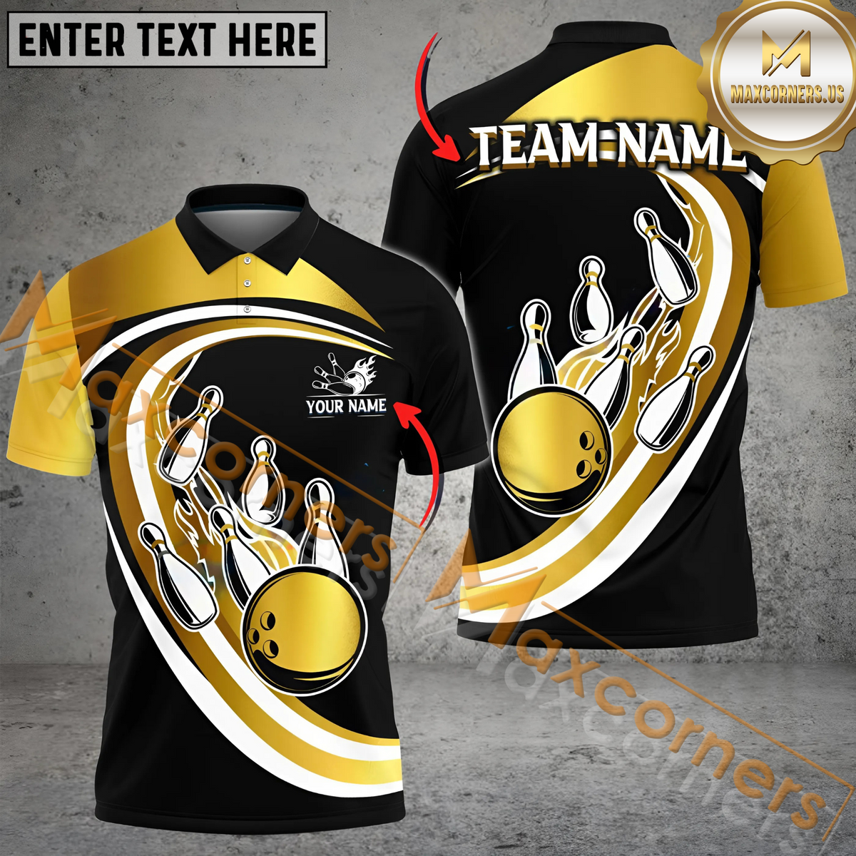 Maxcorners Round And Round Bowling Jersey Multicolor Option Customized Name, Team Name 3D Polo Shirt