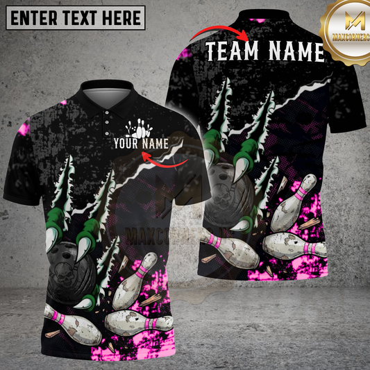 Maxcorners Bowling Monster Claw Strike Graphic Multicolor Options Personalized Name, Team Name 3D Shirt (4 Colors)