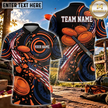 Maxcorners Clay Shooting Black Orange Clay Target Orbit Personalized Name 3D Unisex Shirt