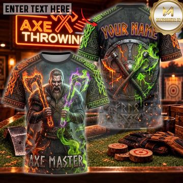 Maxcorners Axe Throwing Dark Fantasy Lumberjack Warrior Personalized Name 3D Unisex Shirt