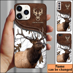 Maxcorners Elk Hunting Leather Pattern Personalized Name Phone Case (4 colors)