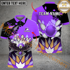 Maxcorners Eagle Paint Diamond Pattern Bowling Jersey Multicolor Option Customized Name, Team Name 3D Polo Shirt