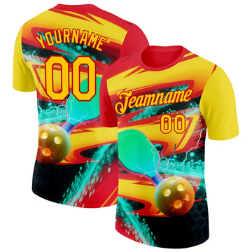 Maxcorners Electric Pickleball Paddle Glowing Lightning Ball Fire Stream Red Yellow Personalized Name 3D Unisex Shirt