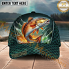 Maxcorners Fishing Green Scale Water Splash Personalized Name 3D Cap (12 Fish Species)
