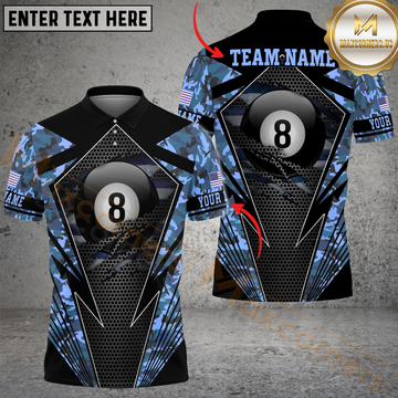 Maxcorners Billiard 8-Ball Pool Camo Multicolor Option Customized Name, Team Name 3D Polo Shirt
