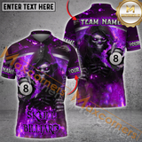 Maxcorners Custom Billiard Team Jersey, Skull Billiard With Flaming 8-Ball Personalization Name And Team Name