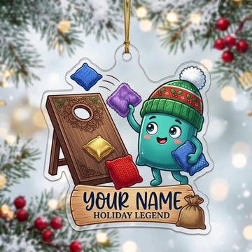 Maxcorners Cornhole Christmas Blue Bean Bag Mascot Wooden Board Customized Name 3D Keychain And Ornament