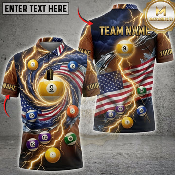 Maxcorners Billiards Golden 9 Ball And American Flag Wings Personalized Name 3D Unisex Shirt