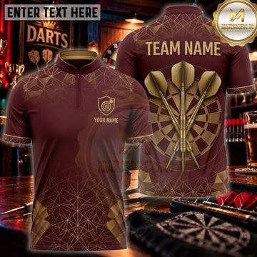 Maxcorners Darts Maroon Gold Floral Dartboard Personalized Name 3D Unisex Shirt