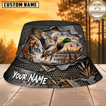 Maxcorners Duck Hunting Labrador Carbon Marsh Personalized Name 3D Bucket Hat