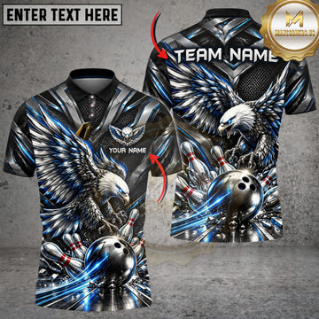 Maxcorners Bowling Fierce Eagle Bowling Ball Silver Blue Lightning Personalized Name 3D Unisex Shirt