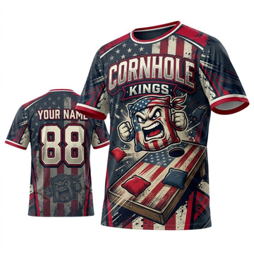 Maxcorners Cornhole Cornhole Kings American Flag Personalized Name 3D Unisex Shirt