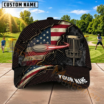 Maxcorners Disc Golf Flying Disc & American Flag Basket Graphic Customized Name 3D Cap