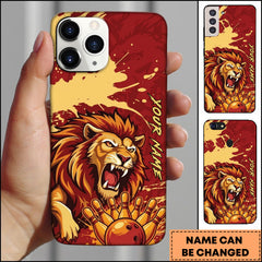 Maxcorners Bowling Red Yellow Lion Ball Pins Personalized Name Phone Case