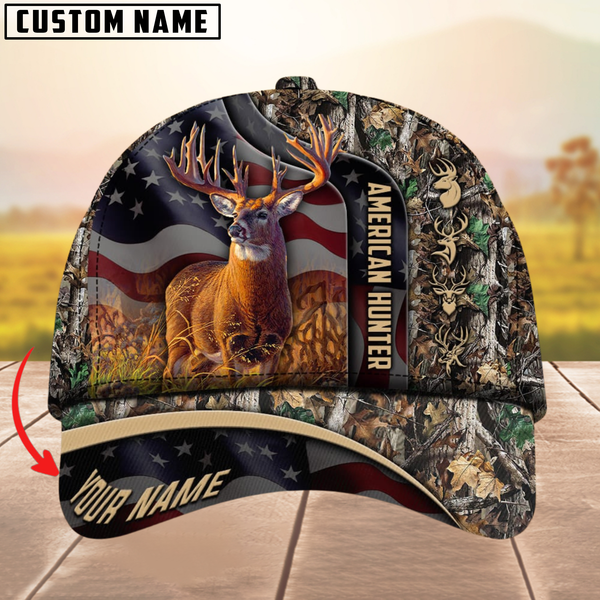 Maxcorners Best USA Flag Pattern Deer Hunting Camouflage Multicolor Personalized Name 3D Cap