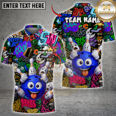 Maxcorners Bowling Madness Graffiti Style Multicolor Customized Name, Team Name 3D Shirts