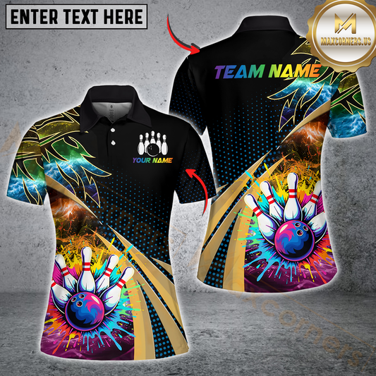 Maxcorners Colorful Bowling Jersey Customized Name, Team Name 3D Shirt For Women