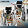 Maxcorners Fishing Black White Hexagon Hoodie Design Sun Protection Personalized Name, Team Name Long Sleeve Hooded